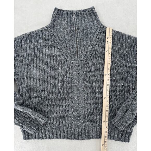 PrAna Womens Gray Cableknit Sweater Wool Blend Mock Neck 1/4 Zip M Cabincore - Picture 9 of 11
